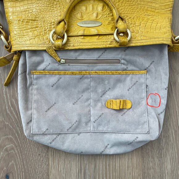 Vintage Brahmin Handbag Purse Crossbody Yellow Mini Arlo Leather Croc Gold - Picture 8 of 14
